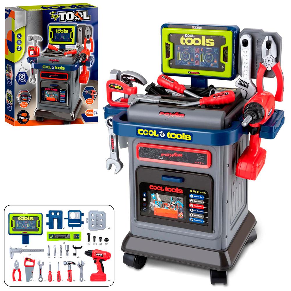 Стіл з інструментами 008-202 (8шт) 43-25-в53,5см, шуруповерт-обертається сверло, молоток, пила, гайк.ключи, викрутки, 41дет, бат,в, фото 1