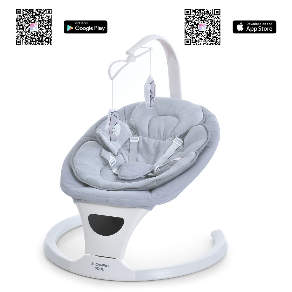 Заколисуючий центр ME 1175 SOUL Light Gray (1шт) пульт, 5швидк., таймер, 12 мелодій, Bluetooth, APP, сенсор заколисування, сірий, фото 1