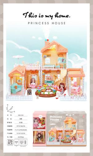 Будиночок 668-43A (6шт) 73-52-50см, 2 поверхи, меблі, ляльки 2шт, гойдалка, мотоцикл, 226дет, на бат-ці, в кор-ці, 71-43-13см, фото 1