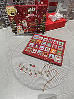 Адвент календар з прикрасами Набір для створення браслетів Новорічний червоний у стилі Pandora на 24 віконця., фото 8