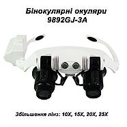 Окуляри-лупа 9892GJ-3A з LED підсвічуванням й змінними лінзами 10x–25x для ремонту годинників та ювелірних робіт, фото 4
