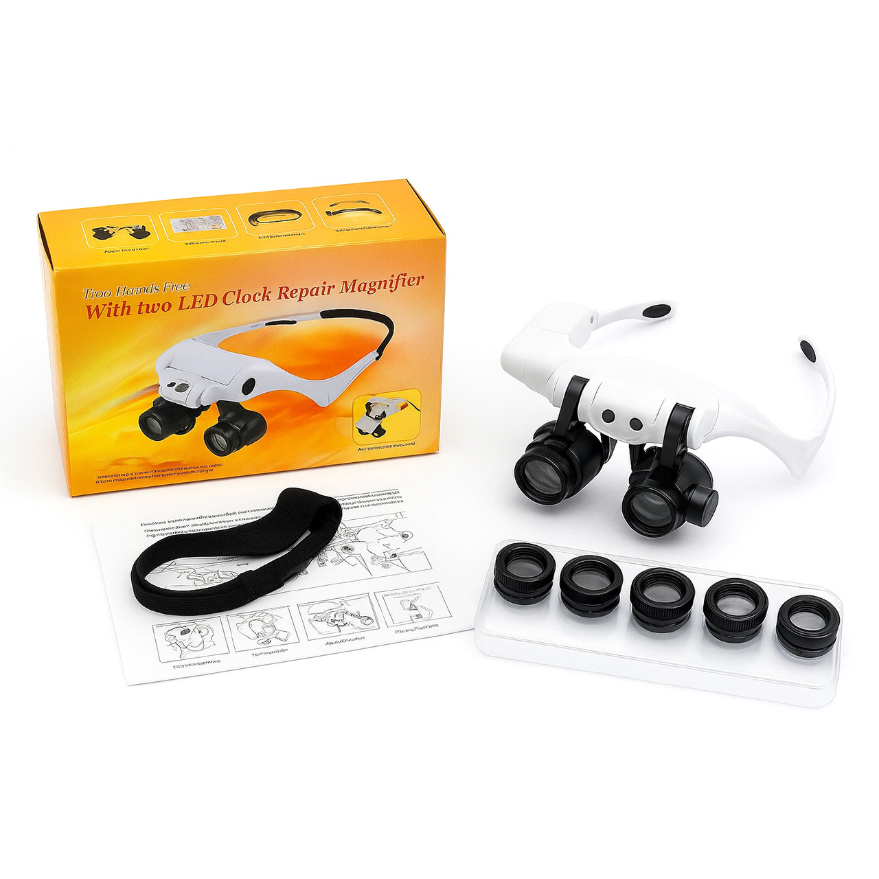 Окуляри-лупа 9892GJ-3A з LED підсвічуванням й змінними лінзами 10x–25x для ремонту годинників та ювелірних робіт, фото 1