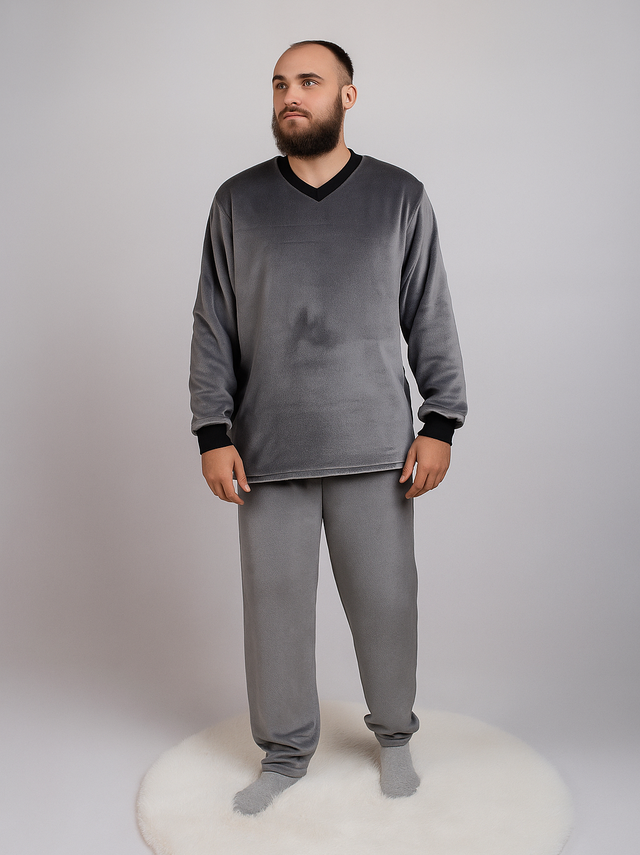 Піжама махрова чоловіча тепла однотонна домашня зимова сіра 44-54р.