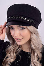 Жіноча кашемірова кепка, кожаний козирек