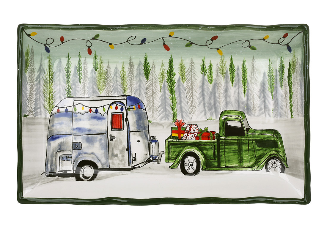 Блюдо новорічне керамічне прямокутне Зимова подорож 38 см, фото 1