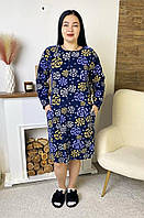 Халат жіночий на блискавці флісовий батал довгий квіти 48-62