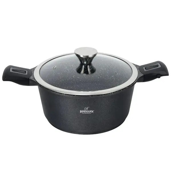 Каструля з кришкою Bohmann BH-1730-24-СR 24 см 4.3 л чорна, фото 1