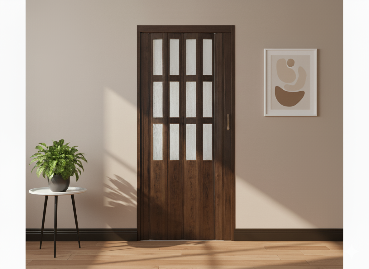 Двері гармошка напівсклянні, дуб темний 86х203см. Розсувні двері гармошка. Доставка., фото 1