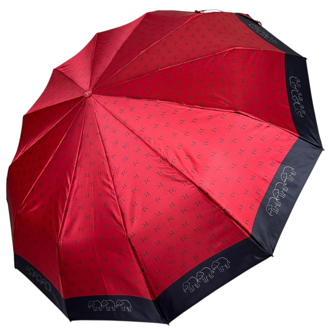 Жіноча парасоля автомат на 12+4+2 сигментних карбонових спиць сатиновий купол з принтом від Три Слона, червона, TSL 03025-2