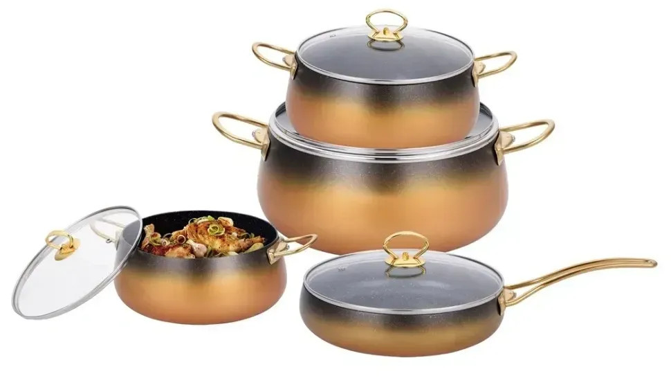 Набір посуду Edenberg EB-12930 8 предметів золотистий, фото 1