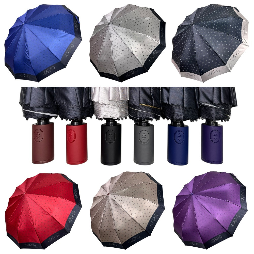 Оптом Жіноча парасоля автомат на 12+4+2 сигментних карбонових спиць сатиновий купол з принтом від Три Слона, TSL 3025