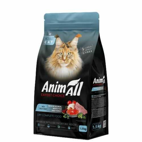 AnimAll Adult сухий корм для котів 1,5 кг - лосось, біла риба та індичка, фото 1