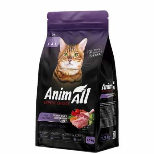 AnimAll Adult сухий корм для котів 1,5 кг - індичка та качка, фото 1