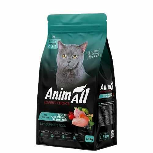 AnimAll Adult Sterilized сухий корм для котів 1,5 кг - курка та ягня, фото 1
