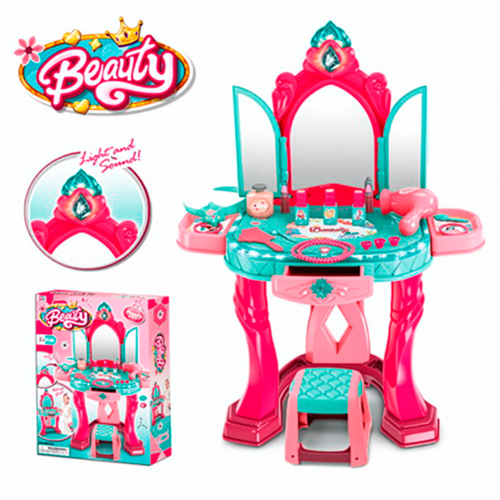 Трюмо 008-989 зі стільчиком, фен, флакони, обруч, прикраси, муз., світло, бат-ци, кор., 42,5-60-12см., фото 1