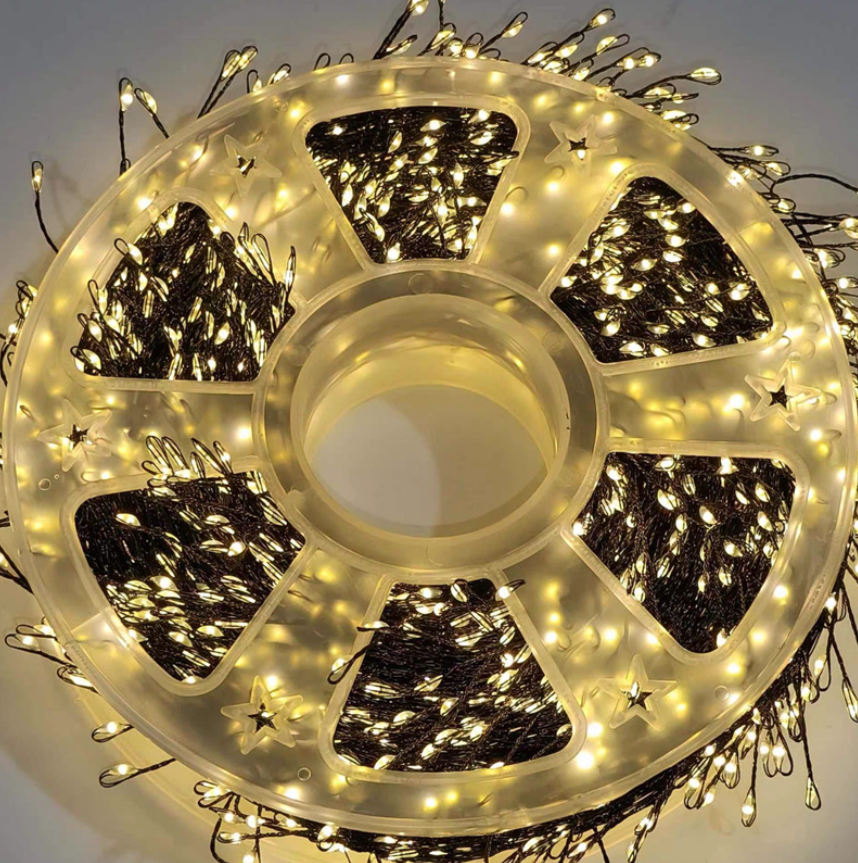 Гірлянда Роса 50 метрів 1500 LED на ялинку, 220V з пультом на зеленому дроті, тепле світло, пульт, 8 режимів, фото 1