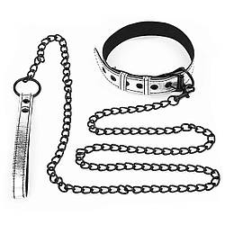 Нашийник із повідком LoveToy Bondage Fetish Metallic Pup Collar (сріблястий)