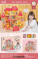 Будиночок 6675 3 поверхи, меблі, ляльки 2шт., тварини 4шт., муз., світло, бат., кор., 69-44-13см.