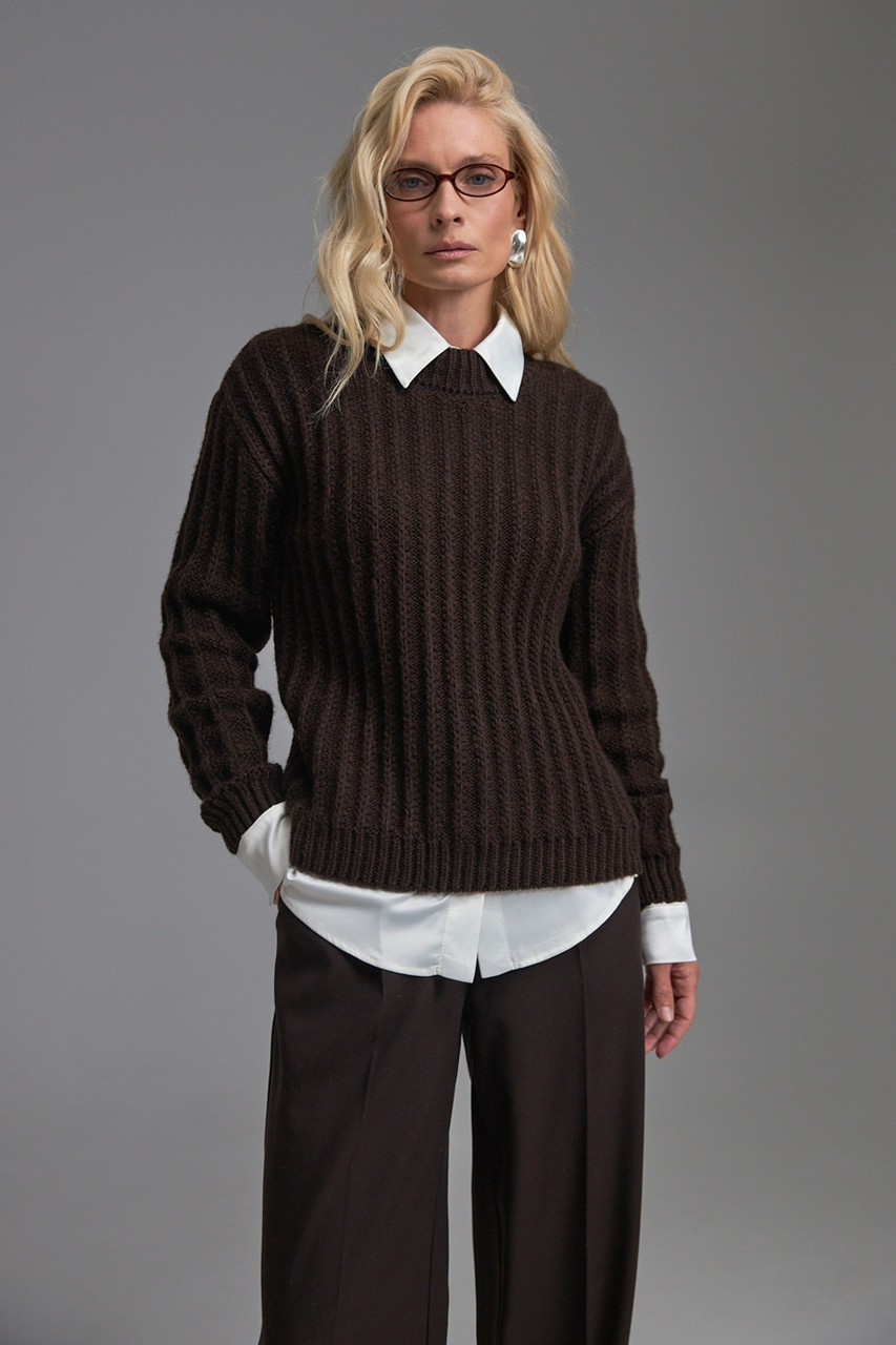Жіночий светр із вовни мериноса та альпаки гіркий шоколад