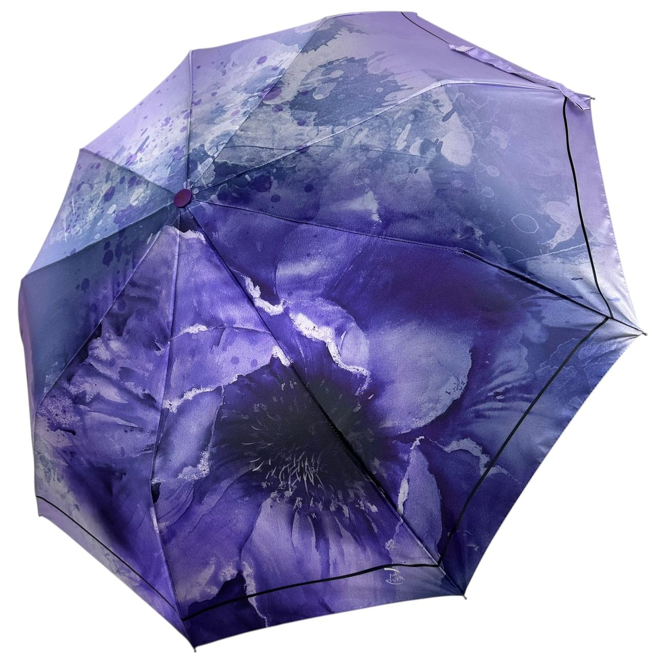 Жіноча парасоля напівавтомат на 9 спиць з принтом квітки від Frei Regen, ручка фіолетова, FR 09075-2