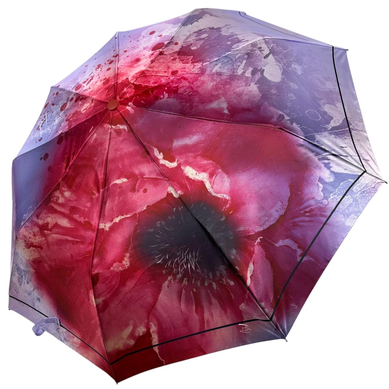 Жіноча парасоля напівавтомат на 9 спиць з принтом квітки від Frei Regen, ручка червона, FR 09075-3
