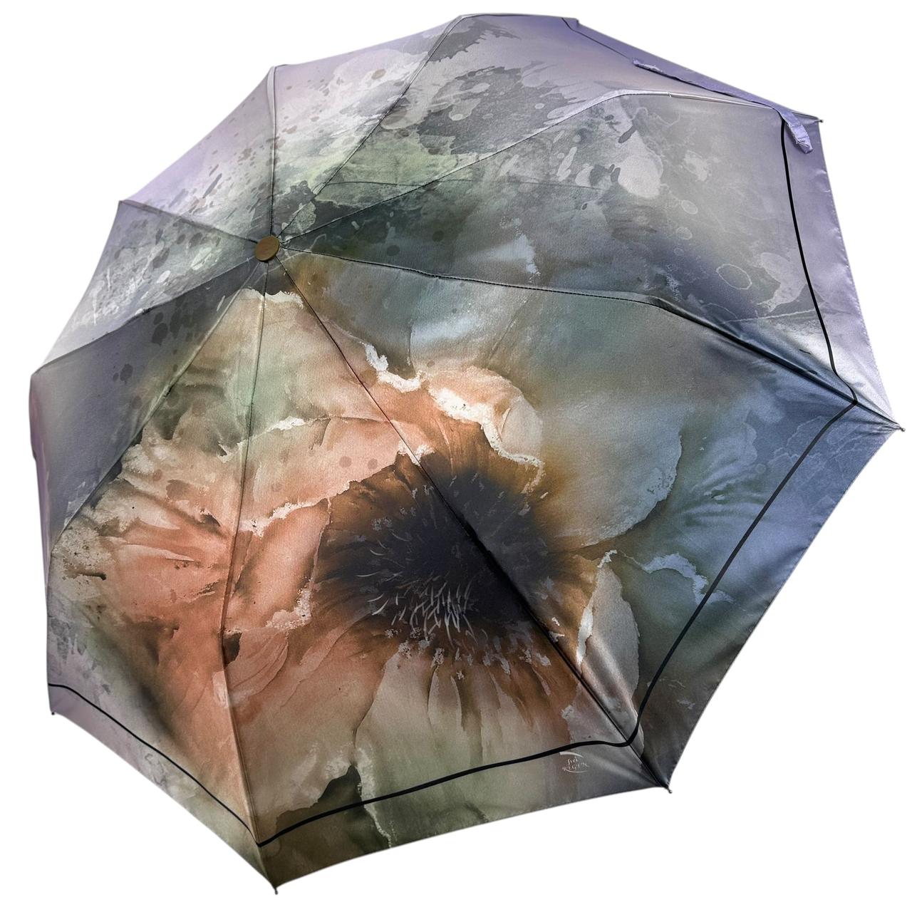 Жіноча парасоля напівавтомат на 9 спиць з принтом квітки від Frei Regen, ручка коричнева, FR 09075-4, фото 1