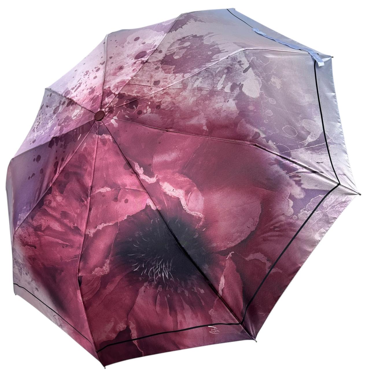 Жіноча парасоля напівавтомат на 9 спиць з принтом квітки від Frei Regen, ручка бордова, FR 09075-5, фото 1