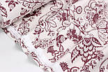 Фланель "Квіти" в стилі Петриківського розпису, вишневого кольору, 240 см № Ф-F-3570, фото 2