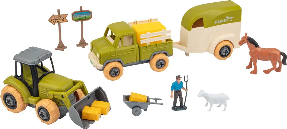 Ігровий набір OTAMANKO Фермерське господарство (трактор, вантажівка, причеп, фермер, кінь, вівця) ASG