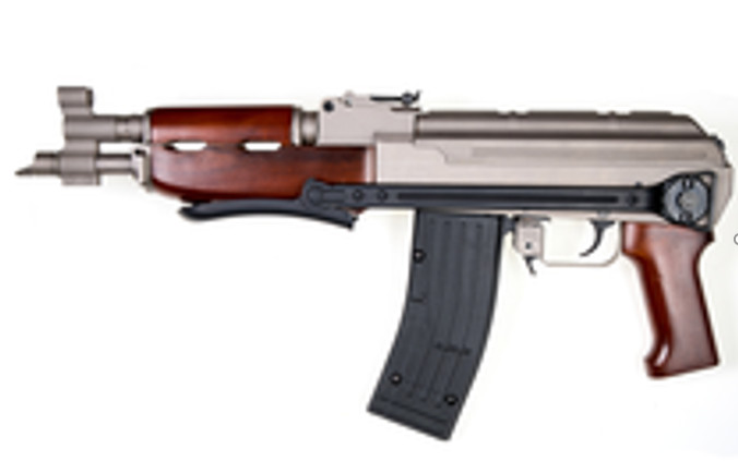 Сигнально Шумовий АКМС хром матовий, рукоять дерево (автомат Калашнікова Модернізований Складаний) ASG