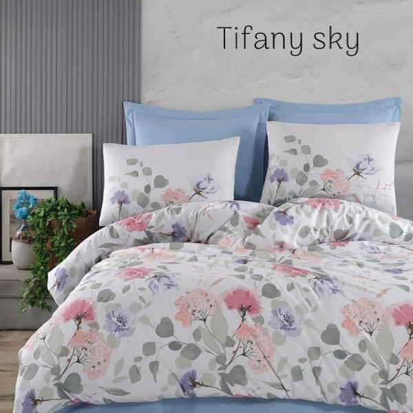 Постільна білизна Altinbasak  євро розмір ранфорс Tifany sky, фото 1