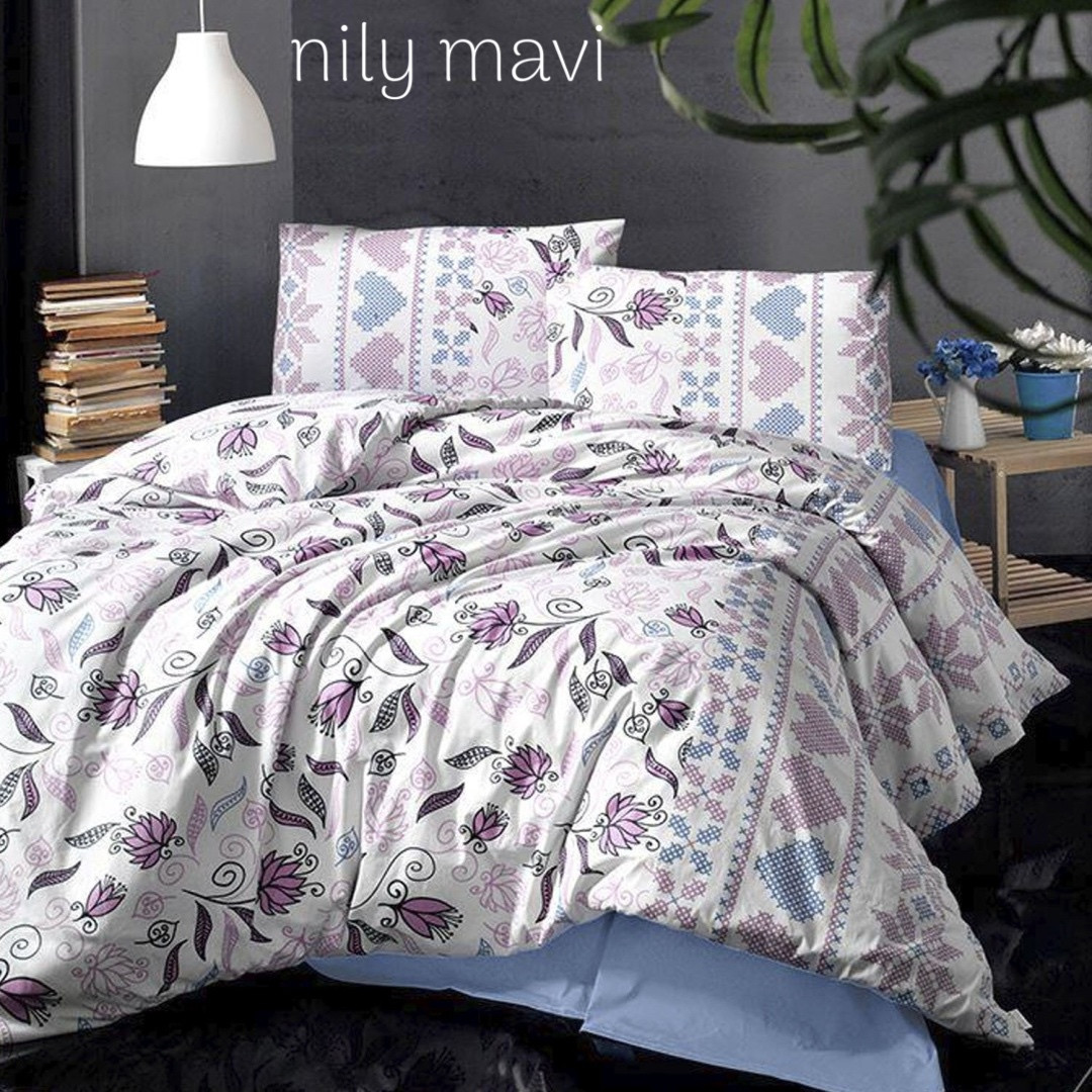 Постільна білизна Altinbasak  євро розмір ранфорс Nily mavi, фото 1