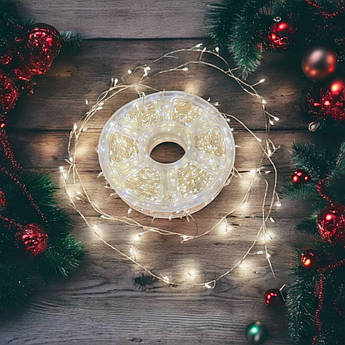 Гірлянда Роса Мішура 100 метрів | 2000 led | Срібний кабель | Хвойна лапа | Феєрверк