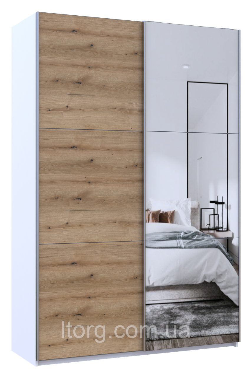 Шафа-купе двохдверна Doros G-Caiser 160х60х240 см Білий/Дуб евок/1 Дзеркало (DRS-011021), фото 1