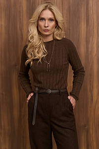 Кофта жіноча кашемірова в рубчик осіння коричнева