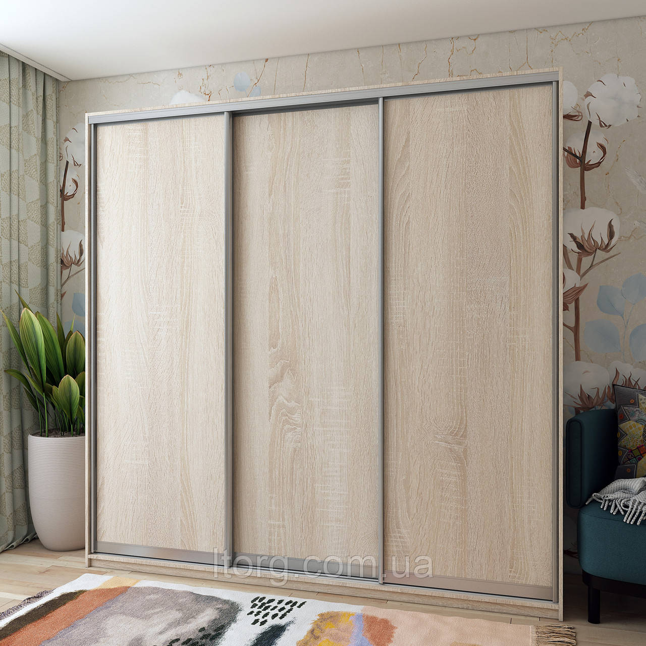 Шафа-купе трьохдверна Doros Сіті Лайт 225х60х225 см Дуб сонома (DRS-011099), фото 1