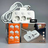 Універсальний мережевий подовжувач Power Socket 2 розетки + 3USB + Type-C, 2500W