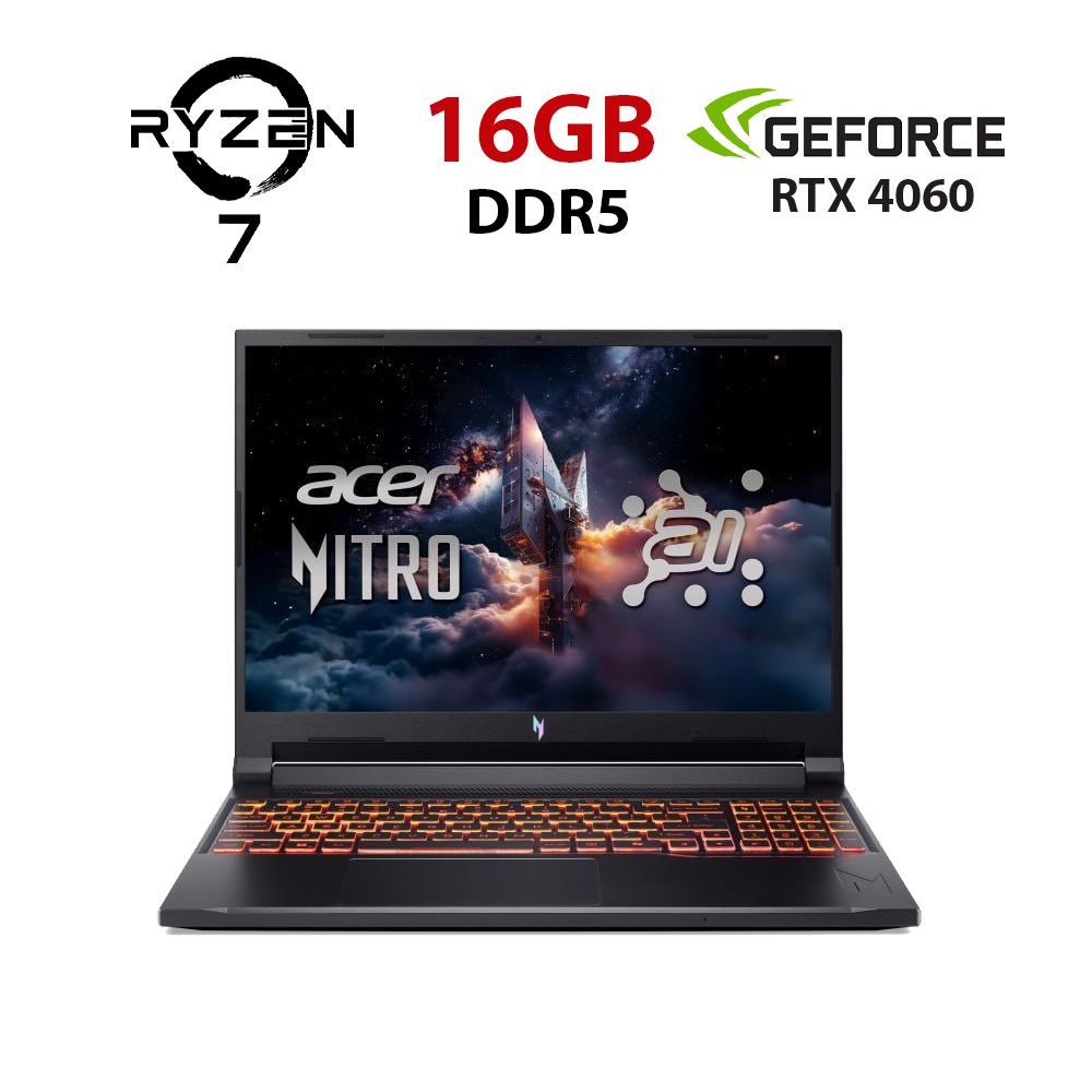 Ігровий ноутбук Acer Nitro 16 AN16-42-R6U0/ 16" 1920x1200/ Ryzen 7 8845HS/ 16GB RAM/ 480GB SSD/ RTX 4060 8GB