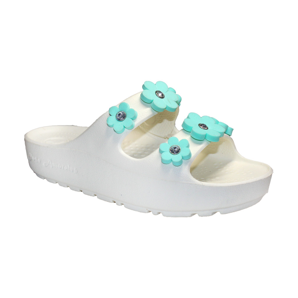Шльопанці ЕВА жіночі Jose Amorales 118259 Білі з бірюзовими квітками, фото 1