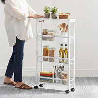 Візок-органайзер з 4 полицями на колесах для облаштування Ніш, пластик / сталь, 88 x 41,5 x 23,5 см Білий