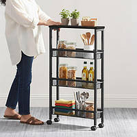 Візок-органайзер з 4 полицями на колесах для облаштування Ніш, пластик / сталь, 88 x 41,5 x 23,5 см Чорний.