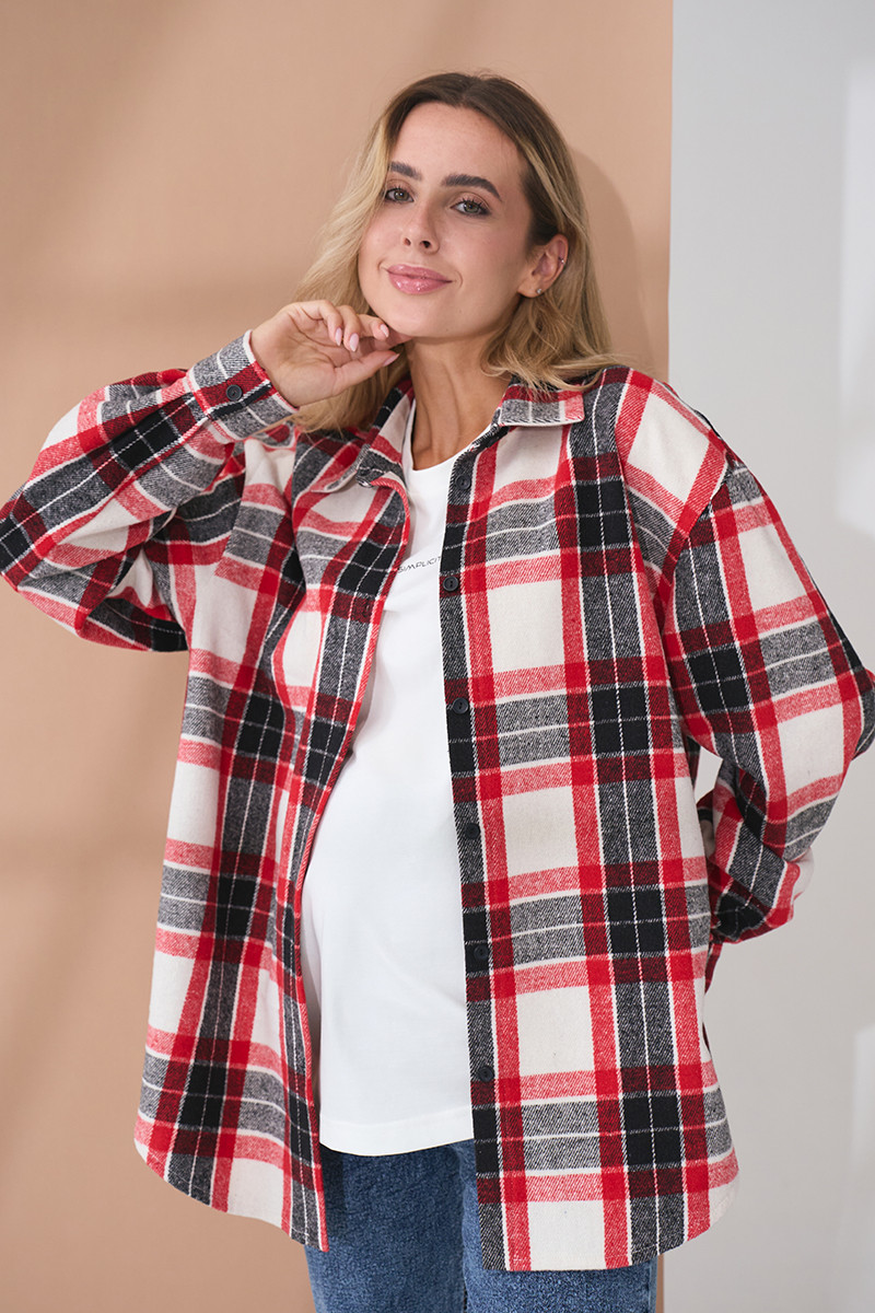 Тепла сорочка для вагітних та годуючих зі щільної тканини з начісом молочна, фото 1