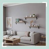 Комплект настінних полиць 3 розміри Світло-коричневий и чорний