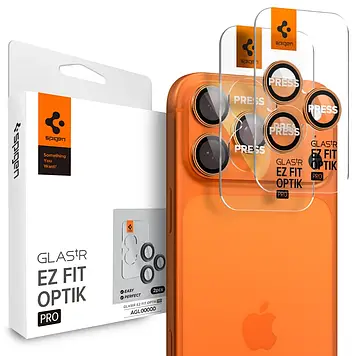 Захисне скло Spigen для камери iPhone 17 Max/ 17 Pro/ 16 Max/ 16 Pro EZFit Optik Pro (2шт) Orange (AGL10123)