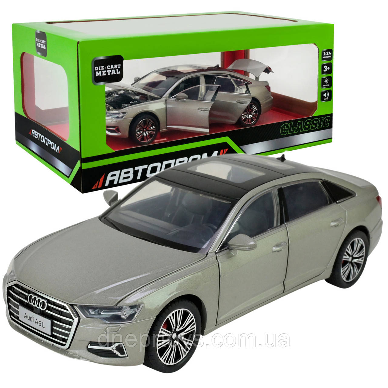 Машина метал AUDI A6L Ауді сіра 1:24 світло звук 20,5*8*7см (AP7754), фото 1