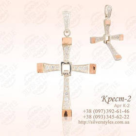 Срібний хрест з накладками із золота, срібло 925 проби