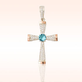 Срібний хрестик з золотими вставками, срібло 925 проби