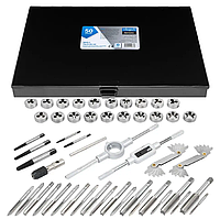 Набір метричних/дюймових мітчиків та плашок 50 пр.(М3-М8) в металевому кейсі Scheppach SCH-M050-3