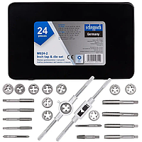 Набір дюймових мітчиків та плашок 24 пр. в металевому кейсі Scheppach SCH-M024-2