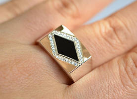 Чоловіча печатка, срібло 925, золото 375 проби, срібло 925 проби